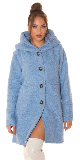 Beautiful Boucle Look coat with hood Blue